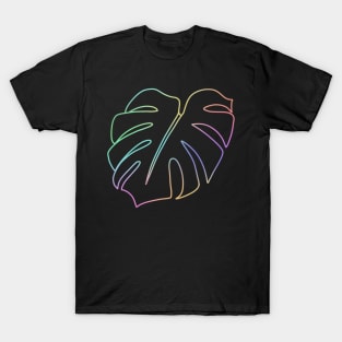 Pastel Holographic Monstera Deliciosa leaf - outline T-Shirt